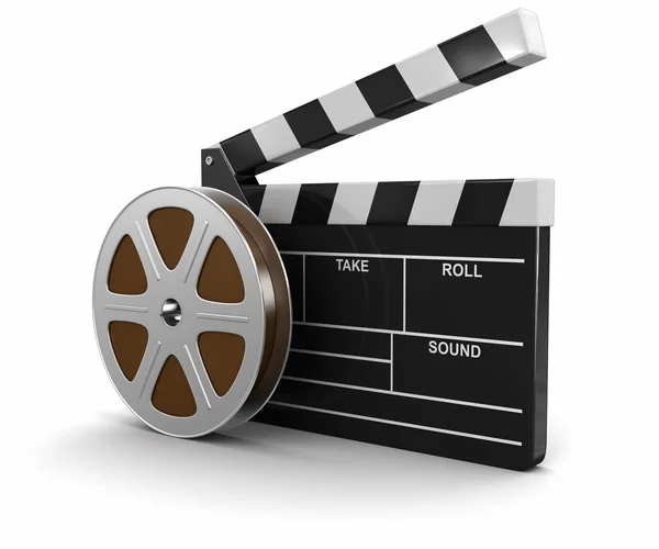 Carretel de filme e Clapboard (caminho de recorte incluído ) — Fotografia de Stock