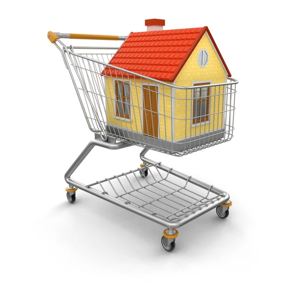 Shopping Cart and House (clipping path included) — Stock Photo, Image