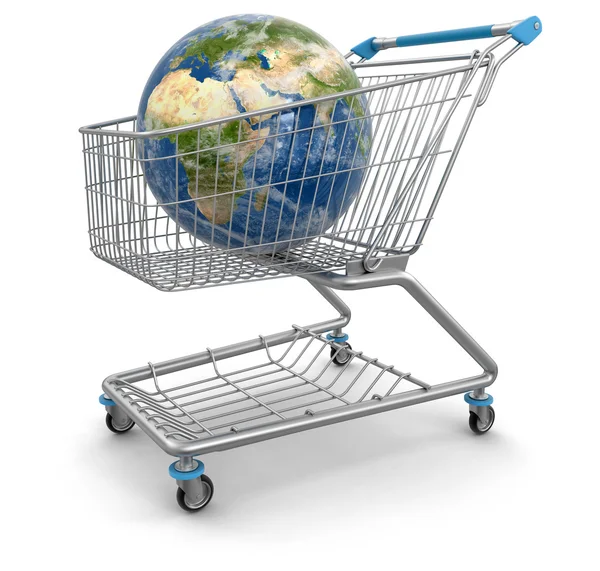 Shopping Cart with Globe (clipping path included) — Stock Photo, Image