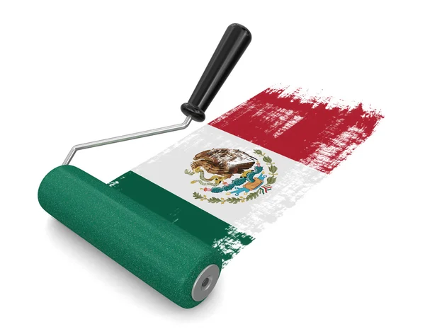 Rolo de pintura com bandeira mexicana (caminho de recorte incluído ) — Fotografia de Stock