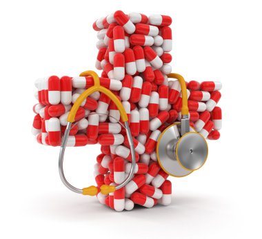 Heart from Pills and stethoscope (clipping path included) clipart