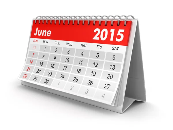 Calendário - Junho 2015 (caminho de recorte incluído ) — Fotografia de Stock