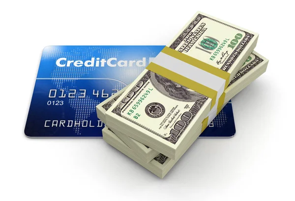 Кредитная карта и доллары (путь отсечения включен ) — стоковое фото