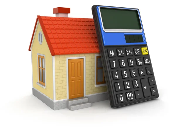 Casa e calculadora (caminho de recorte incluído ) — Fotografia de Stock