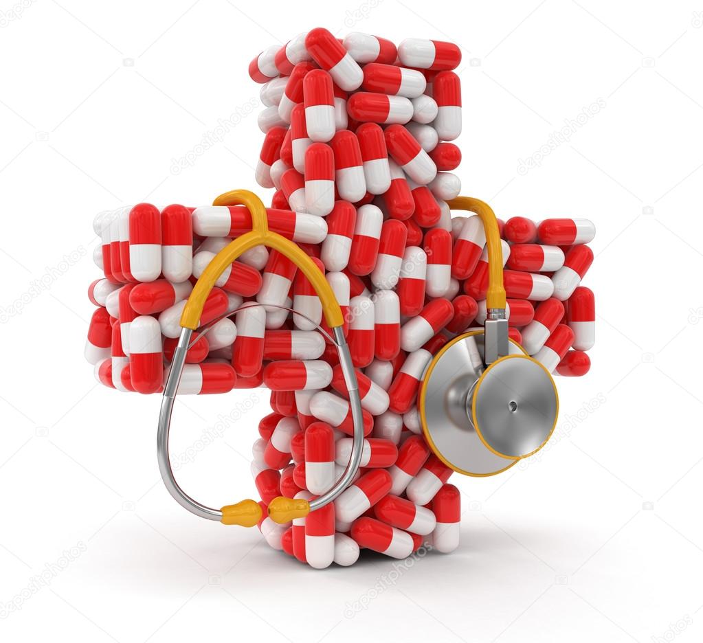 Heart from Pills and stethoscope (clipping path included)