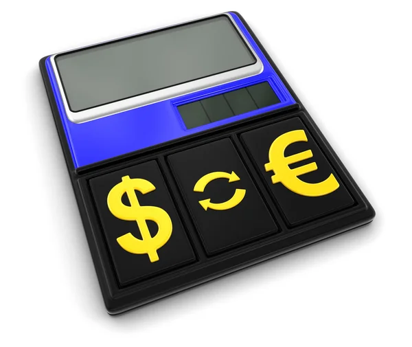 Rekenmachine en valuta (uitknippad opgenomen) — Stockfoto