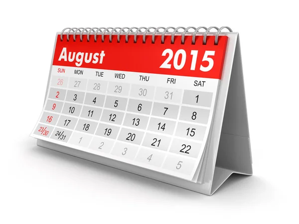 Calendário - Agosto 2015 (caminho de recorte incluído ) — Fotografia de Stock