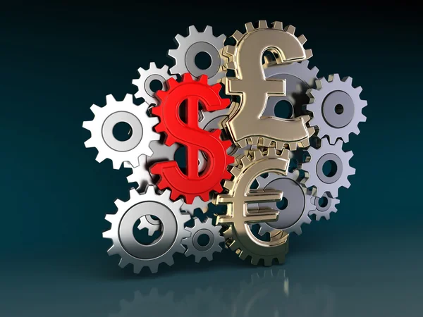 Cogwheel Currencies (clipping path included) — Stock Photo, Image