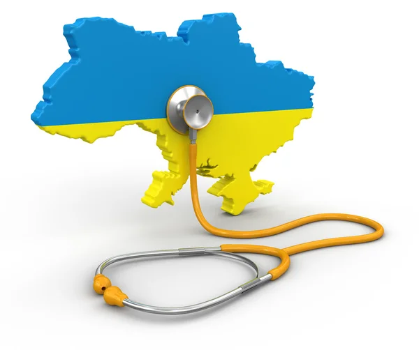 Mapa Ukrajiny s stetoskopem (Ořezová cesta zahrnuté) — Stock fotografie