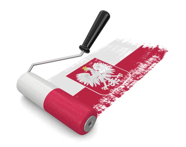 Paint roller with Polish flag (clipping path included) — Stock Photo, Image