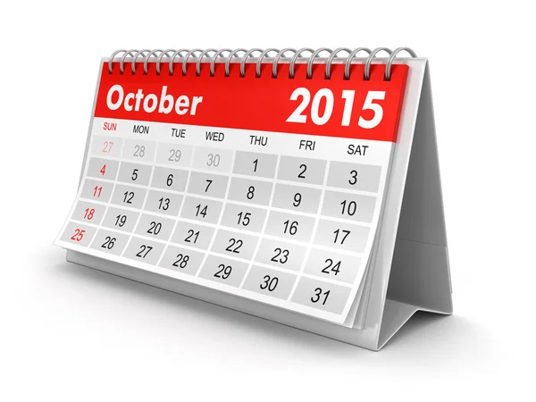 Calendário - Outubro 2015 (caminho de recorte incluído ) — Fotografia de Stock