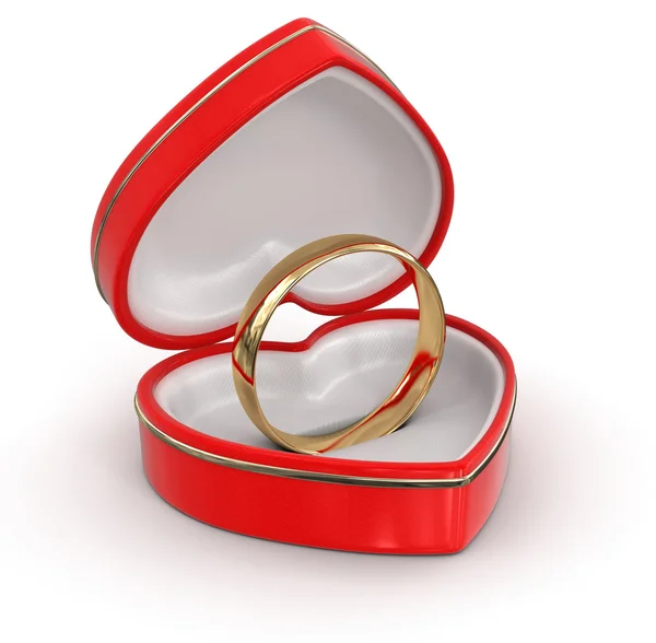 Ring in the heart box (clipping path included) — Stock Photo, Image