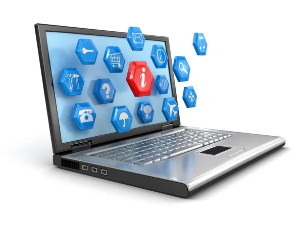 Laptop and pictograms (clipping path included) — Stock Photo, Image