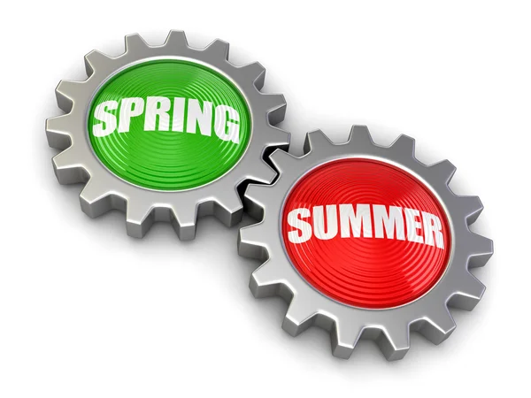 Gears with Spring and Summer (termasuk jalur kliping ) — Stok Foto