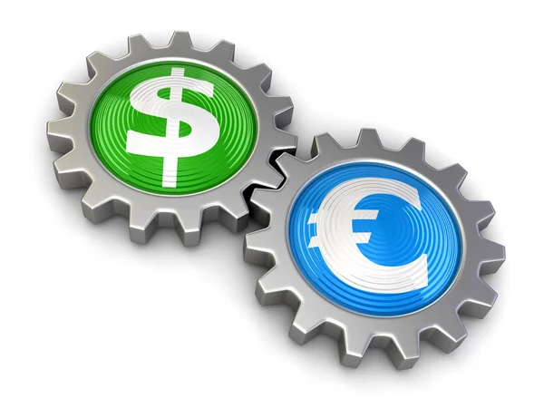 Gears with Dollar and Euro (clipping path included) — Stock Photo, Image