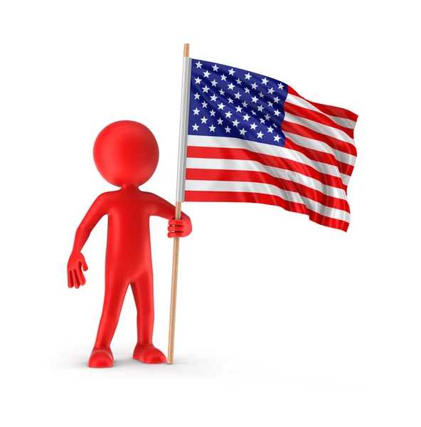 Muž a Usa vlajka (Ořezová cesta zahrnuté) — Stock fotografie