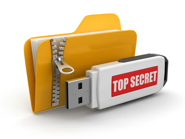 Složka se zipem a Usb flash Top Secret — Stock fotografie