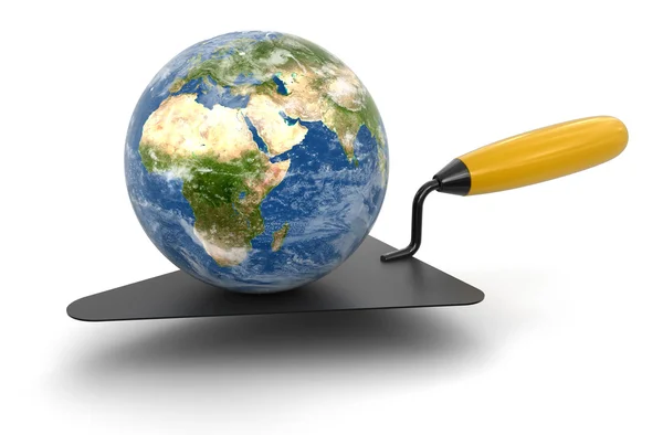 Globe and Trowel (clipping path included) — Stock Photo, Image