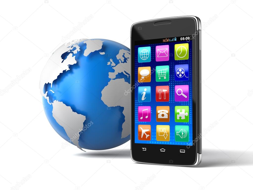 Touchscreen smartphone and Globe (clipping path included)