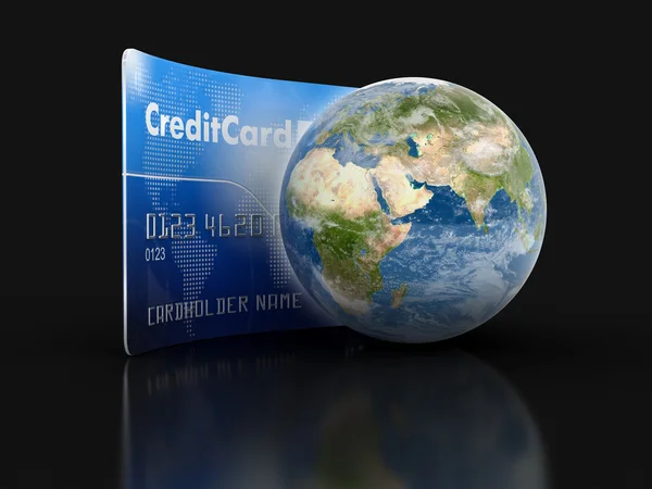 Credit Card and Globe (clipping path included) — Stock Photo, Image