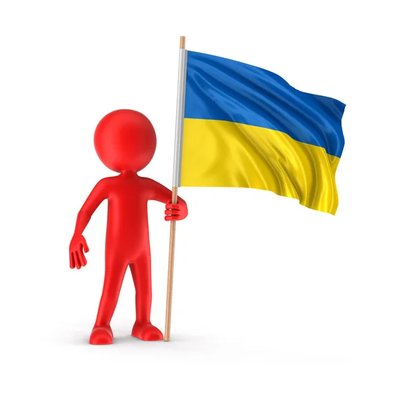 Man and Ukrainian flag (clipping path included) — Stock Photo, Image