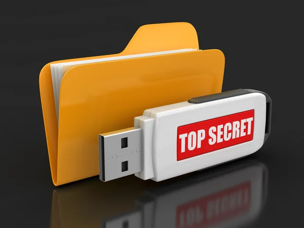Ordner und USB-Flash streng geheim (Clipping-Pfad enthalten) — Stockfoto