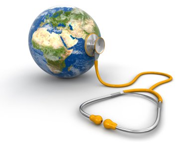Stethoscope and globe (clipping path included)