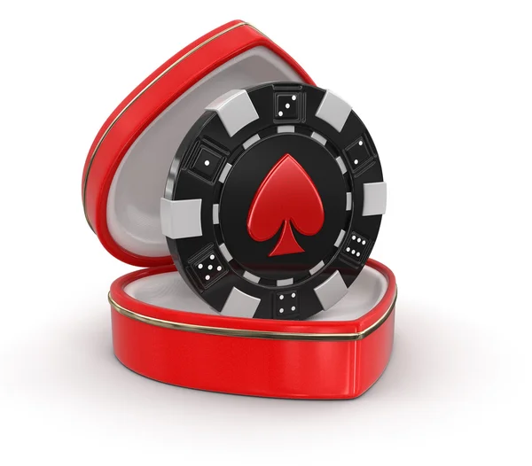 Chip de casino na caixa do coração (caminho de recorte incluído ) — Fotografia de Stock