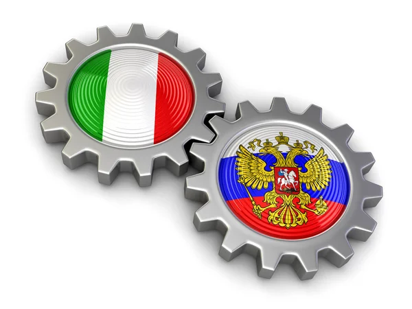 俄罗斯和意大利国旗上的齿轮 (包括剪切路径) — 图库照片