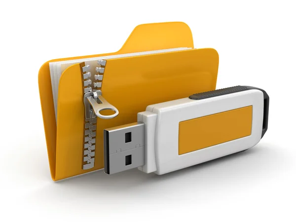 Folder with zipper and USB flash — Stock Photo, Image