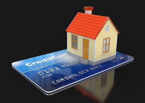 Casa e cartão de crédito (caminho de recorte incluído ) — Fotografia de Stock