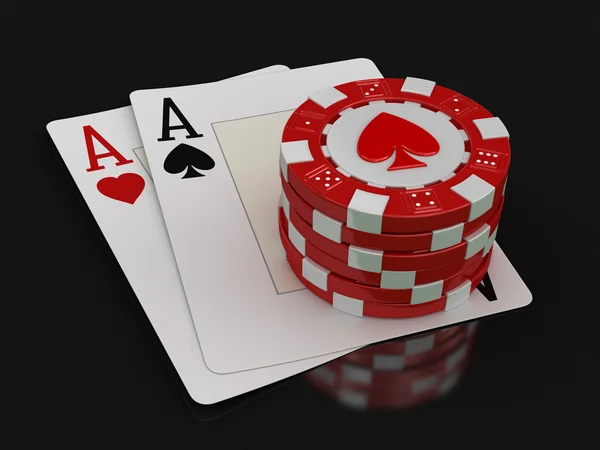 Chips of casino and aces (clipping path included) — Stock Photo, Image