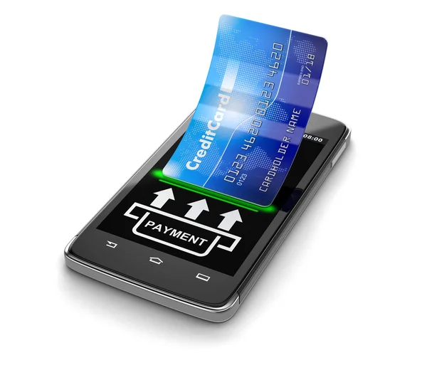 Smartphone touchscreen con carta di credito (percorso di ritaglio incluso) ) — Foto Stock