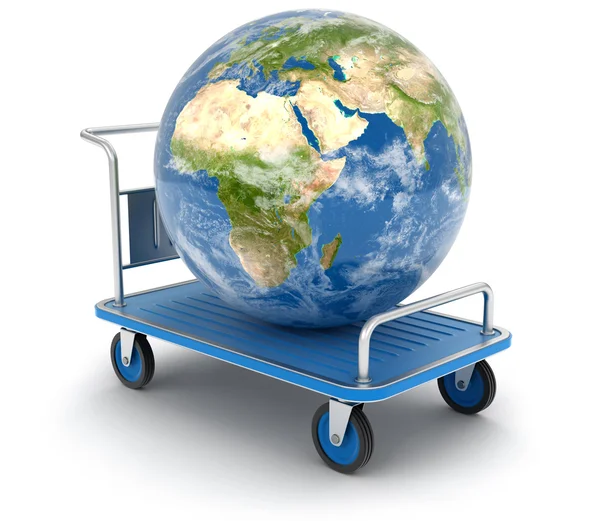 Handtruck with Globe (clipping path included) — Stock Photo, Image