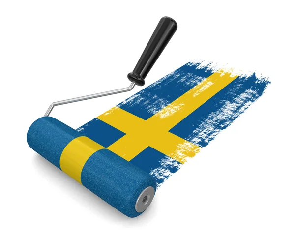 Farbroller mit schwedischer Flagge (Schneideweg inklusive)) — Stockfoto