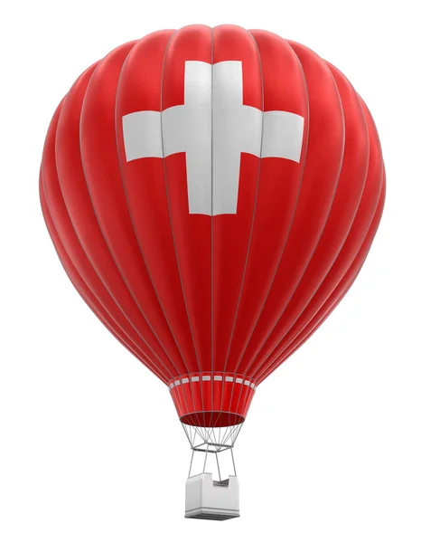 Hete luchtballon met Zwitserse vlag (uitknippad opgenomen) — Stockfoto