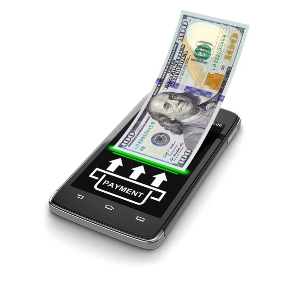 Touchscreen-Smartphone mit Dollar (Clipping-Pfad inklusive)) — Stockfoto