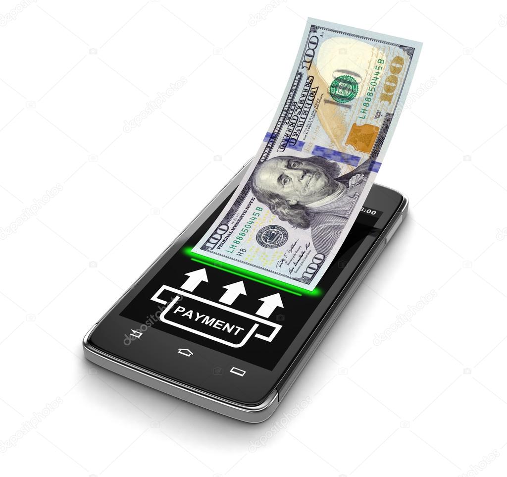 Touchscreen smartphone with dollar (clipping path included)