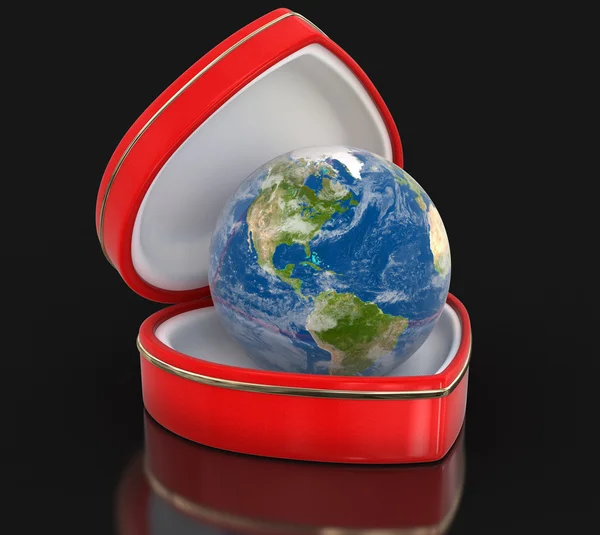 Globe in the heart box (clipping path included) — Stock Photo, Image