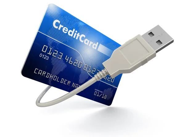 Carte de crédit et câble USB (chemin de coupure inclus) ) — Photo