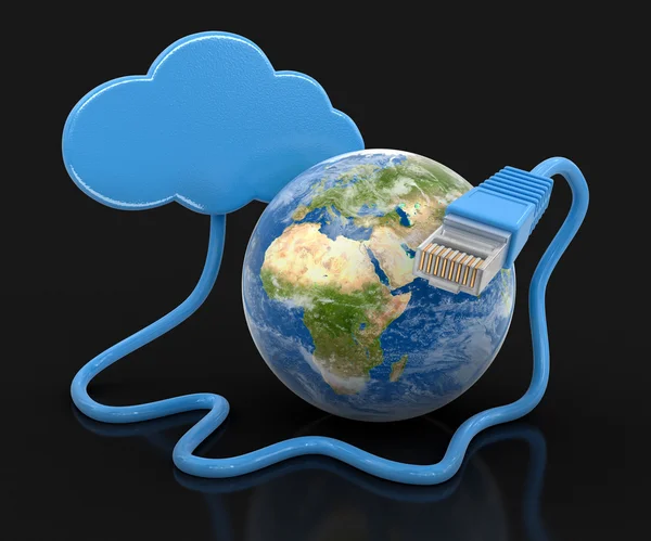 Cloud, Globe et câble informatique (chemin de coupure inclus) ) — Photo