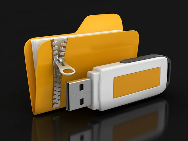 Папка с молнией и USB Flash — стоковое фото