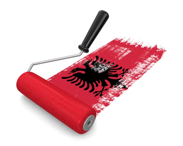 Paint roller with Albanian flag (clipping path included) — Stock Photo, Image