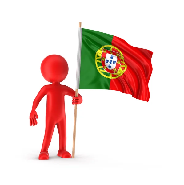 Man and Portuguese flag (clipping path included) — Stock Photo, Image