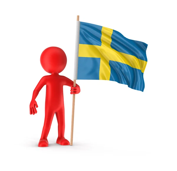 Muž a švédská vlajka (Ořezová cesta zahrnuté) — Stock fotografie