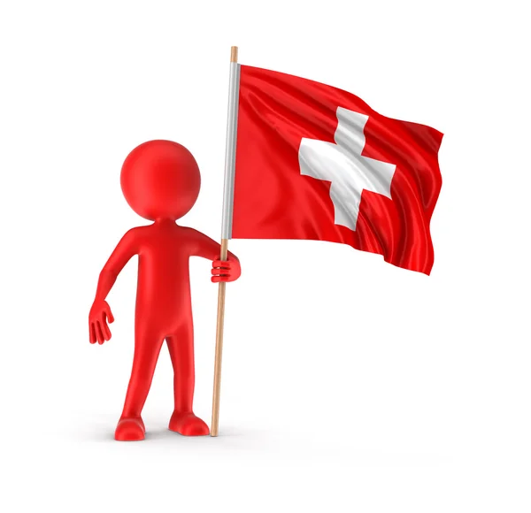 Man and Swiss flag (clipping path included) — Stock Photo, Image