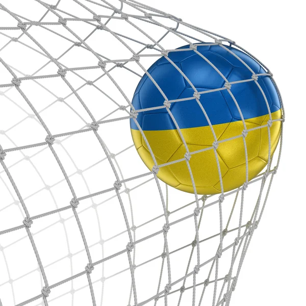 Ukrainska soccerball i netto — Stockfoto