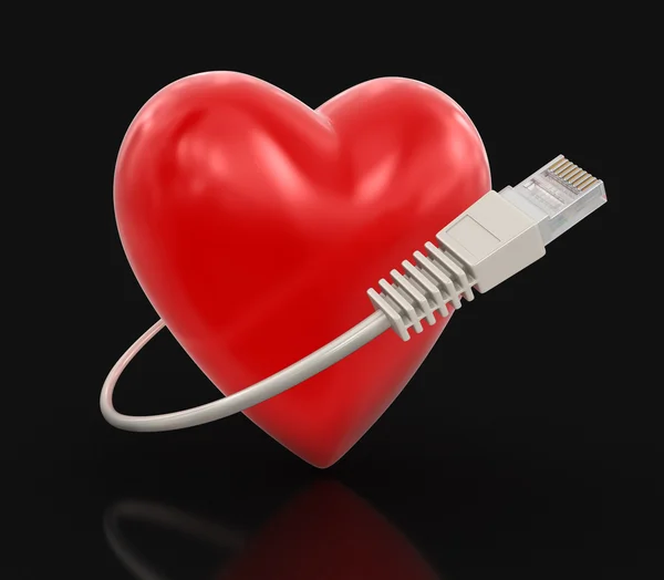 Сердце и компьютерный кабель (путь обрезки включен ) — стоковое фото