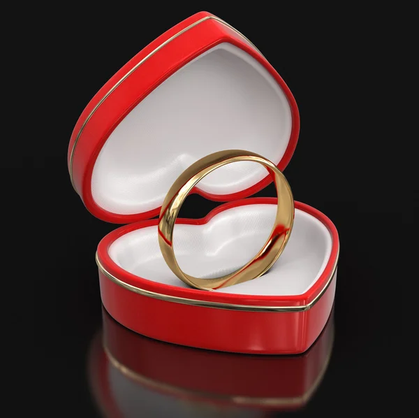 Ring in the heart box (clipping path included) — Stock Photo, Image