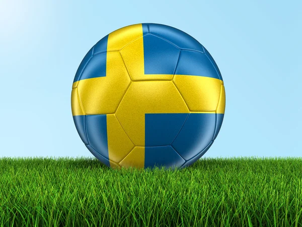 Fútbol con bandera sueca sobre hierba —  Fotos de Stock